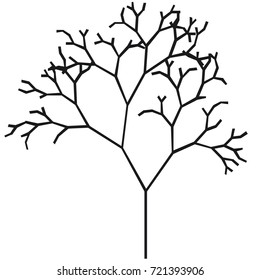 The silhouette of a tree with a trunk and branches without leaves. Black and white vector icon. A simple flat style with lines