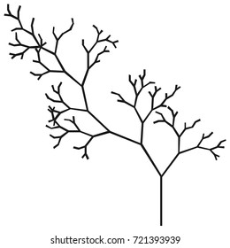 The silhouette of a tree with a trunk and branches without leaves. Black and white vector icon. A simple flat style with lines