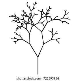 The silhouette of a tree with a trunk and branches without leaves. Black and white vector icon. A simple flat style with lines
