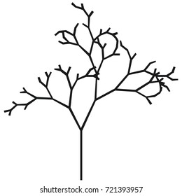 The silhouette of a tree with a trunk and branches without leaves. Black and white vector icon. A simple flat style with lines