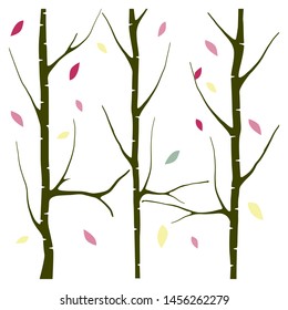 silhouette tree trunks with falling leaves, suitable for wallpaper, background and book cover or illustrations.