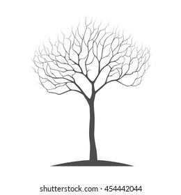 silhouette tree with twisted branches on a white background, vector tree illustration