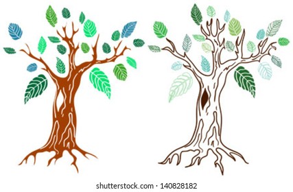 Silhouette of a tree. Two versions.