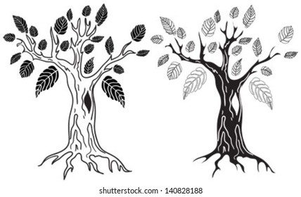 Silhouette of a tree. Two versions.