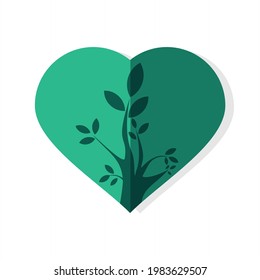 silhouette tree vector with love symbol background