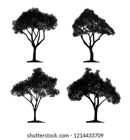 silhouette tree vector set and icon isolated black forest collection on white background