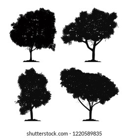silhouette tree vector set and icon isolated black forest collection on white background