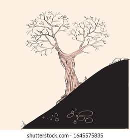 silhouette of a tree without foliage. graphic drawing.