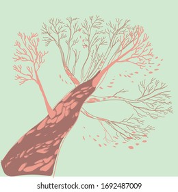 silhouette of a tree without foliage. A graphic drawing. 