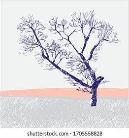 silhouette of a tree without foliage. graphic drawing.