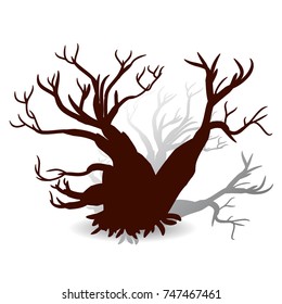 Silhouette of a tree without leaves (brown) on white background, vector