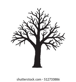Silhouette of tree without leaves, hand drawn vector illustration