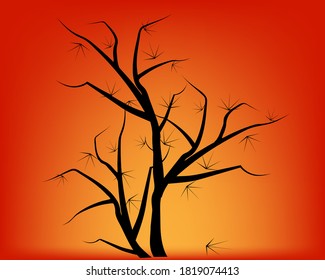 Silhouette of a tree without leaves on a red background. Vector illustration, abstraction