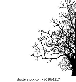  Silhouette Tree without Leaves Vector Illustration Sketched. A symbol, a tattoo. Decorative printing for clothes, covers. Label or postcard. Monochrome image, Ink drawing.