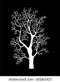 Silhouette Tree without Leaves Vector Illustration Sketched. A symbol, a tattoo. Decorative printing for clothes, covers. Label or postcard. Monochrome image, Ink drawing.