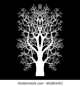  Silhouette Tree without Leaves Vector Illustration Sketched. A symbol, a tattoo. Decorative printing for clothes, covers. Label or postcard. Monochrome image, Ink drawing.