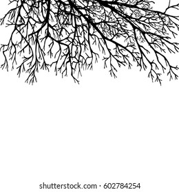  Silhouette Tree without Leaves Vector Illustration Sketched. A symbol, a tattoo. Decorative printing for clothes, covers. Label or postcard. Monochrome image, Ink drawing.