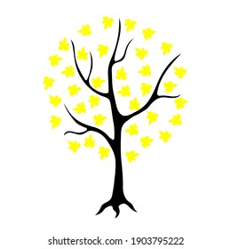 silhouette of a tree with yellow leaves, vector illustration