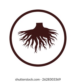 Silhouette of treen root, tap root silhouette, tree roots silhouette isolated on white