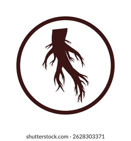 Silhouette of treen root, tap root silhouette, tree roots silhouette isolated on white