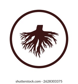 Silhouette of treen root, tap root silhouette, tree roots silhouette isolated on white