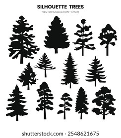 Coleções de árvores de silhueta. Abstrato coleção de árvores silhueta.Vetor ilustração