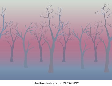 Silhouette of trees. Dark Sunset. Partly Seamless. Vector Illustration.