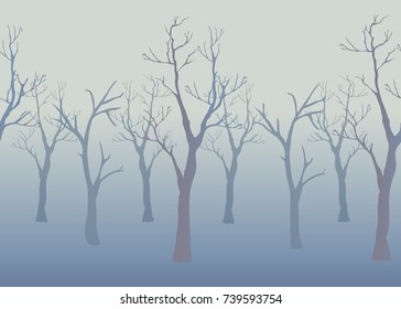 Silhouette of trees in the forest. Partly Seamless Background. Blue Gradient Background. Vector Illustration.