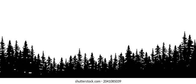 Silhouette of trees. Forest time. Environment background. Nature landscape. Decor art. Vector illustration. Stock image.