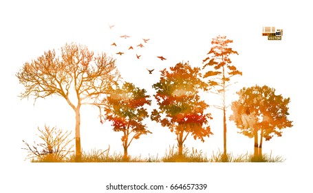 Silhouette de árboles en el bosque. Vector