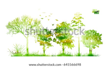 Silhouette of trees in the forest. Vector