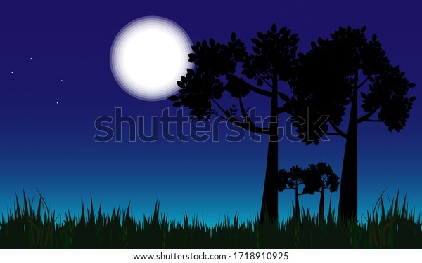 Silhouette Trees Full Moon Night Stock Vector (Royalty Free) 1718910925 ...