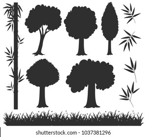 Silhouettenbäume und Grasgrafik