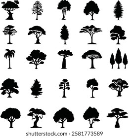 Silhouette Trees Icons Set Bundle