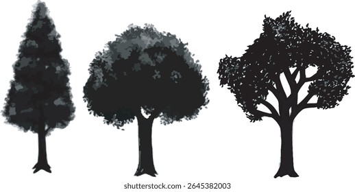 silhouette of trees  isolated in white