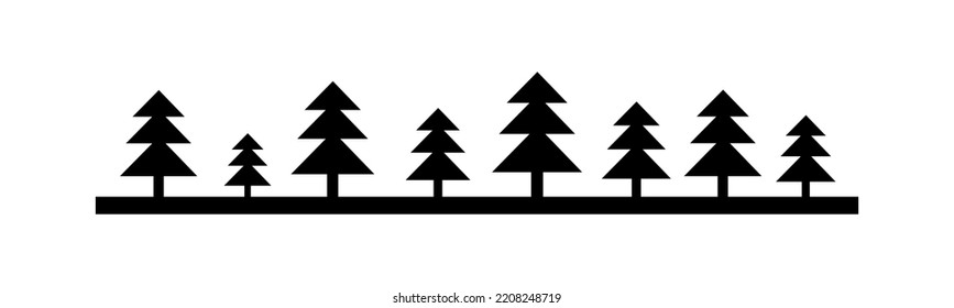 Silhouette. The trees are lined up in a row. Isolate. Flat style. Vector illustration.