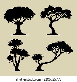 Silhouette Trees Pixel, Black and White Tree, Pixel Trees