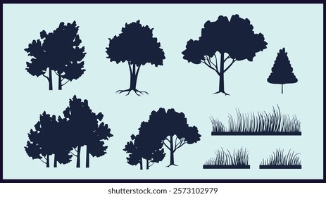 Silhouette of Trees Set Vector Illustration Abstract Nature Design