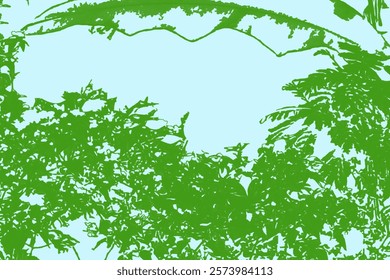 silhouette of trees and vines against blue sky background