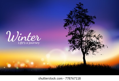 silhouette of tree,Twilight of nature.
