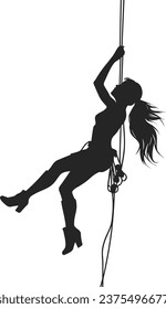 silhouette of a trekking girl climbing mountain with a rope vector