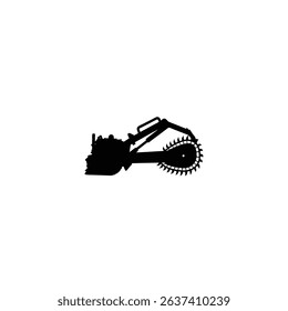 Silhouette of trench cutter in operation on white background