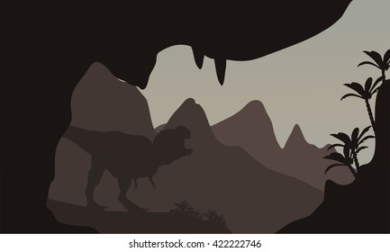 Silhouette of T-Rex in highlands with brown backgrounds