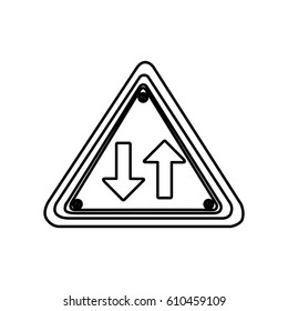 silhouette triangle shape frame two way traffic sign vector illustration