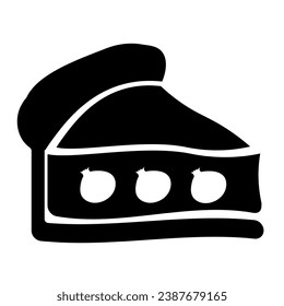 Silhouette of triangular piece of birthday cake, element of Thanksgiving day festive table decoration. Piece of pie contour holiday symbol. Simple black shape vector icon isolated on white background