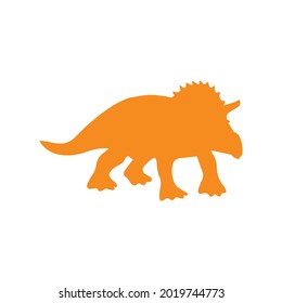 Silhouette of Triceratops dinosaur. Large herbivore, extinct ancient lizard with horn, Jurassic period. Print or poster. Colorful vector isolated illustration hand drawn. White background