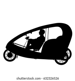 Silhouette of a tricycle male on white background.