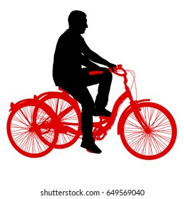 Silhouette of a tricycle male on white background.