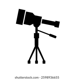 Silhouette of a Tripod Mounted Telescope. Vector.