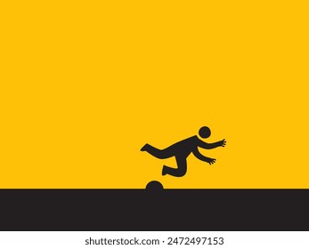 A silhouette is tripped over a road bump. Isolated Vector Illustration